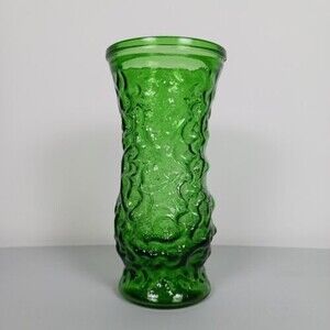 Vintage Hoosier Glass Green Crinkle Vase  8.5"